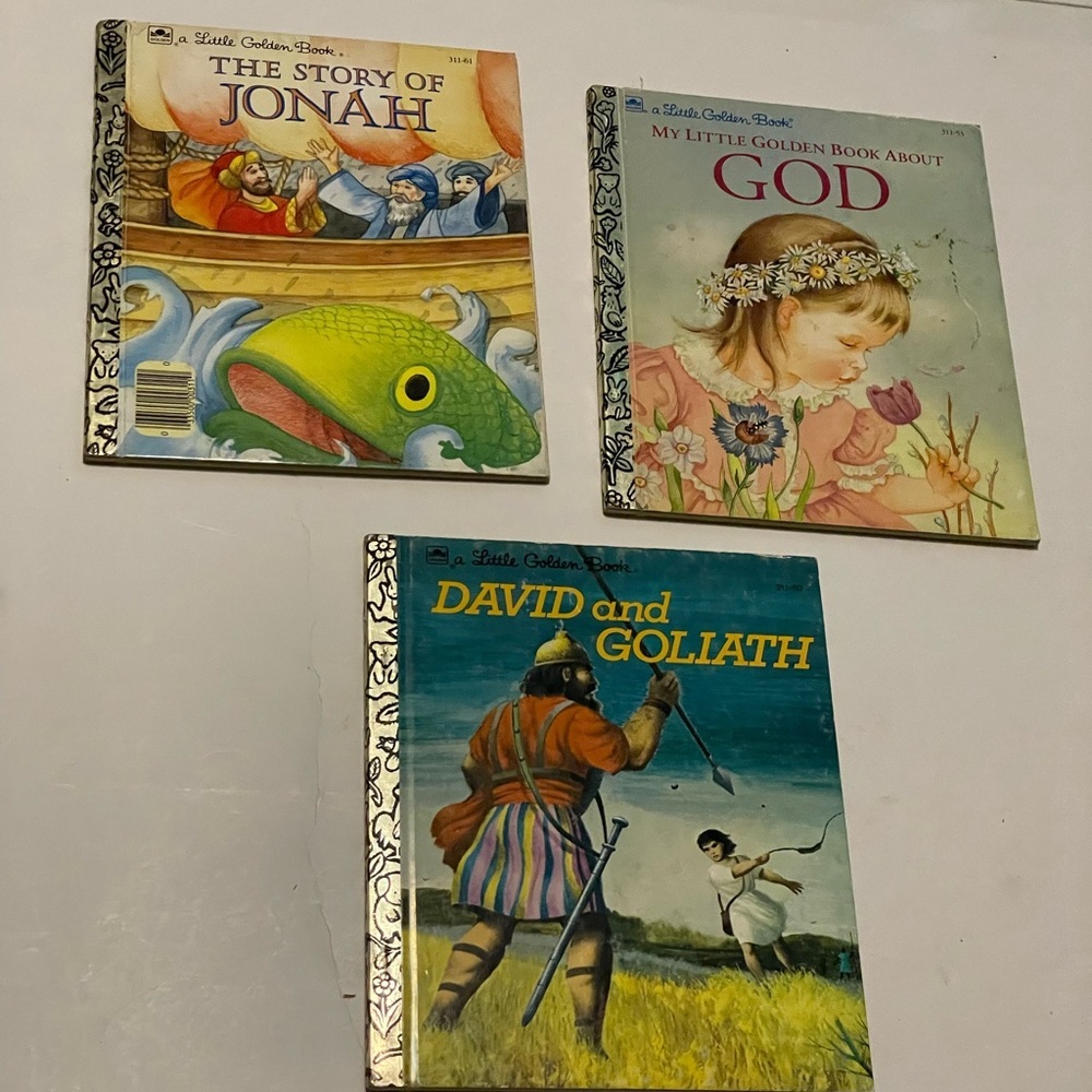 Vintage Lot of 3 A Little Golden Books David & Goliath, God,The History of Jonah